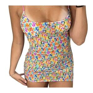 Savage X Fenty Mesh Slip Dress Large Love Dress Graffiti Logo Print Rihanna